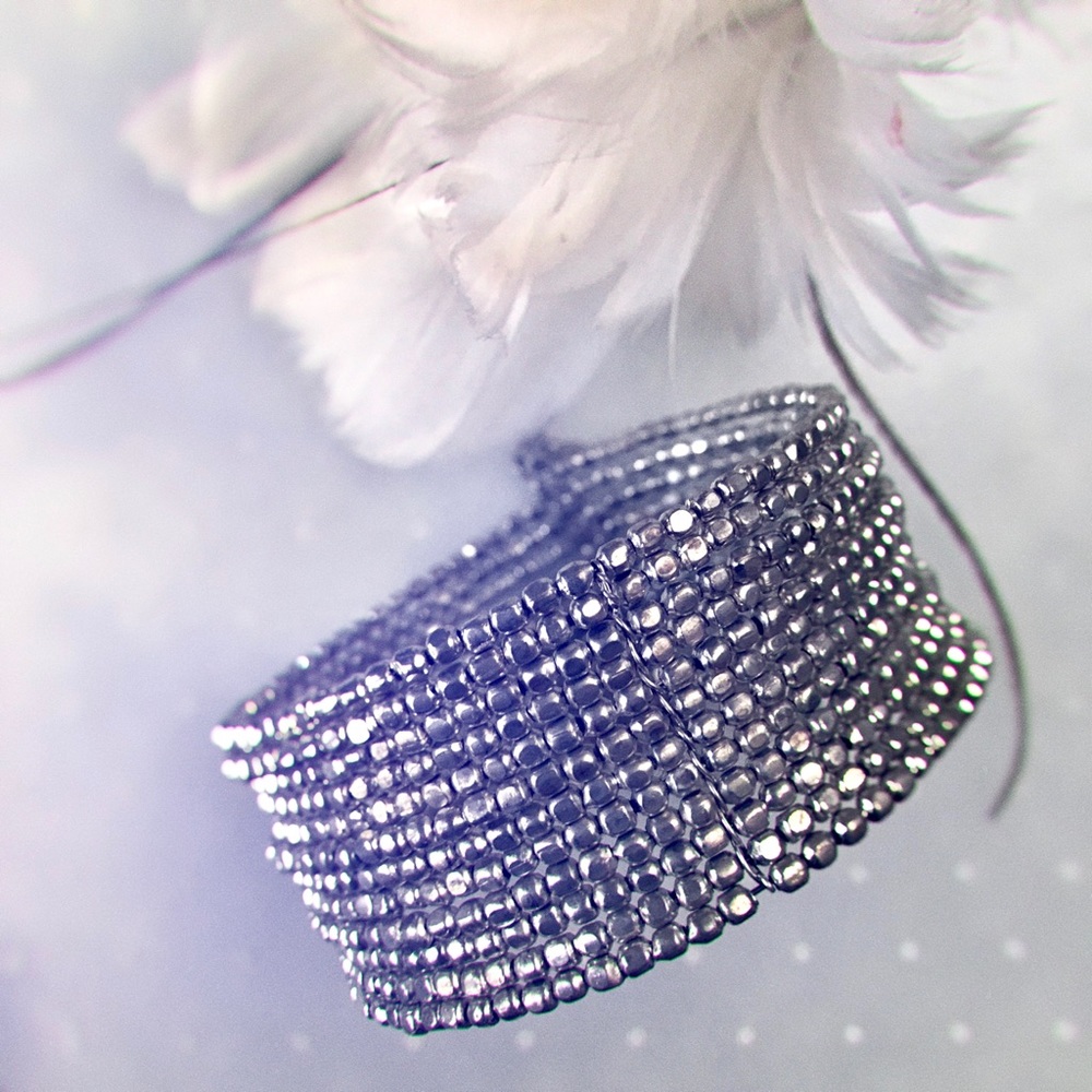 🆕 Beaded Cuff silver bracelet